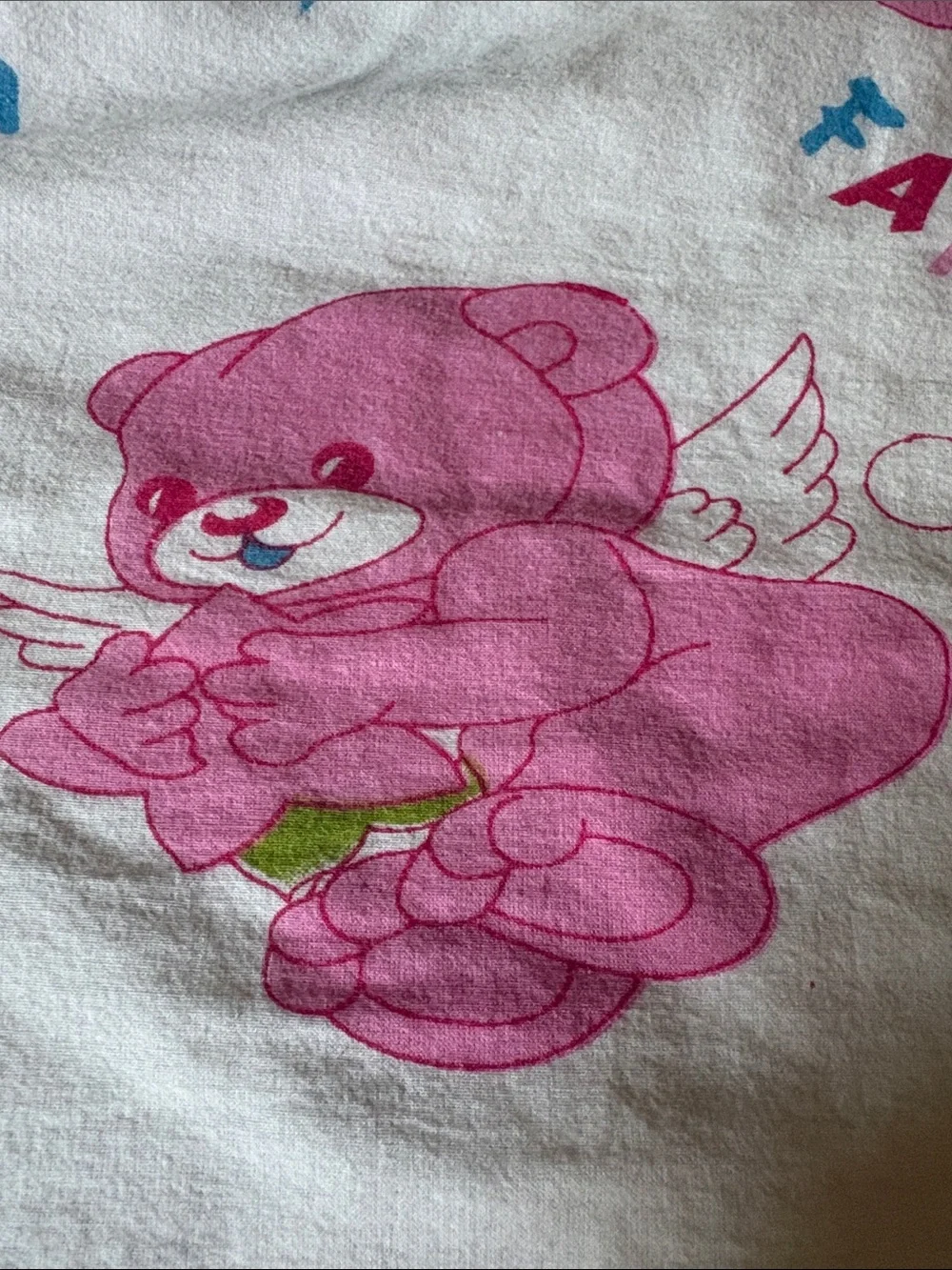 Vintage Pink Fancy Bear Printed Kids Quilt with ruffled quilted edges